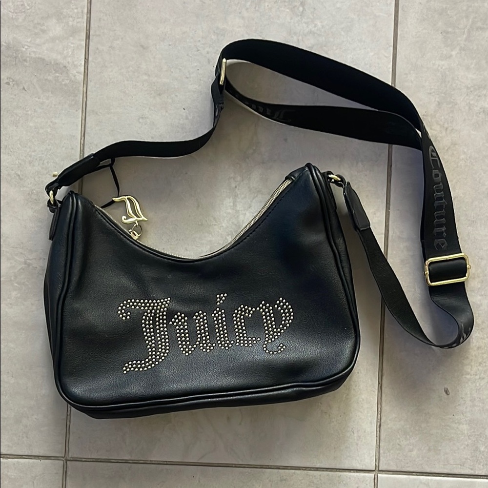 Juicy Couture Black Hobo Shoulder Bag with Rhinestone Logo